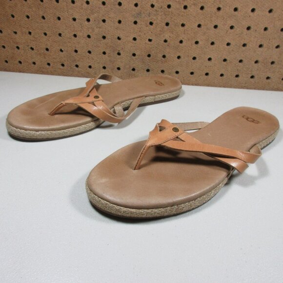 UGG womens tan Annice leather thong sandals 1016801 9 M EUC - Picture 2 of 6